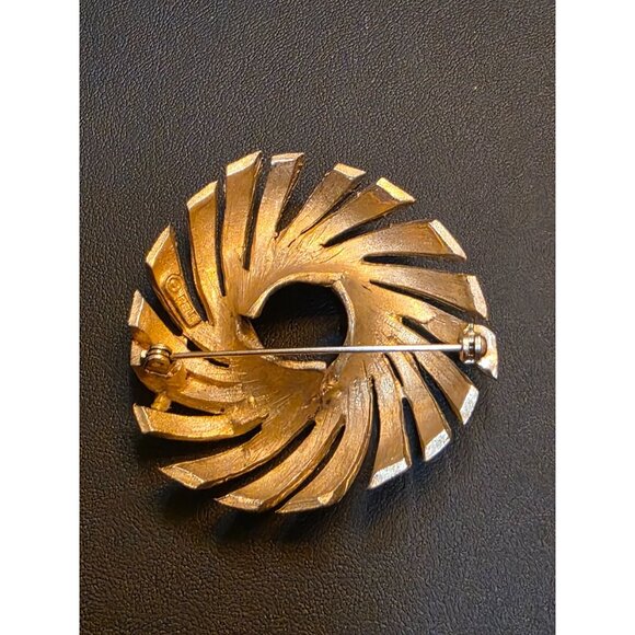 Signed Pell Vintage‎ MCM Gold-Tone Atomic Swirl Brooch - Picture 4 of 6